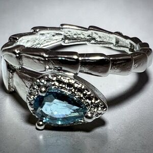 Teardrop Halo Bamboo‎ Nodes Wrap Ring Clear Light Blue Stone 6 Mermaidcore Glam